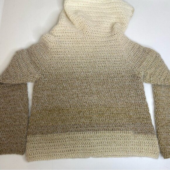 Handmade Women's NEW Tan Ombré V-Neck Long Sleeve Hooded Knit Sweater/C36 - Picture 11 of 11